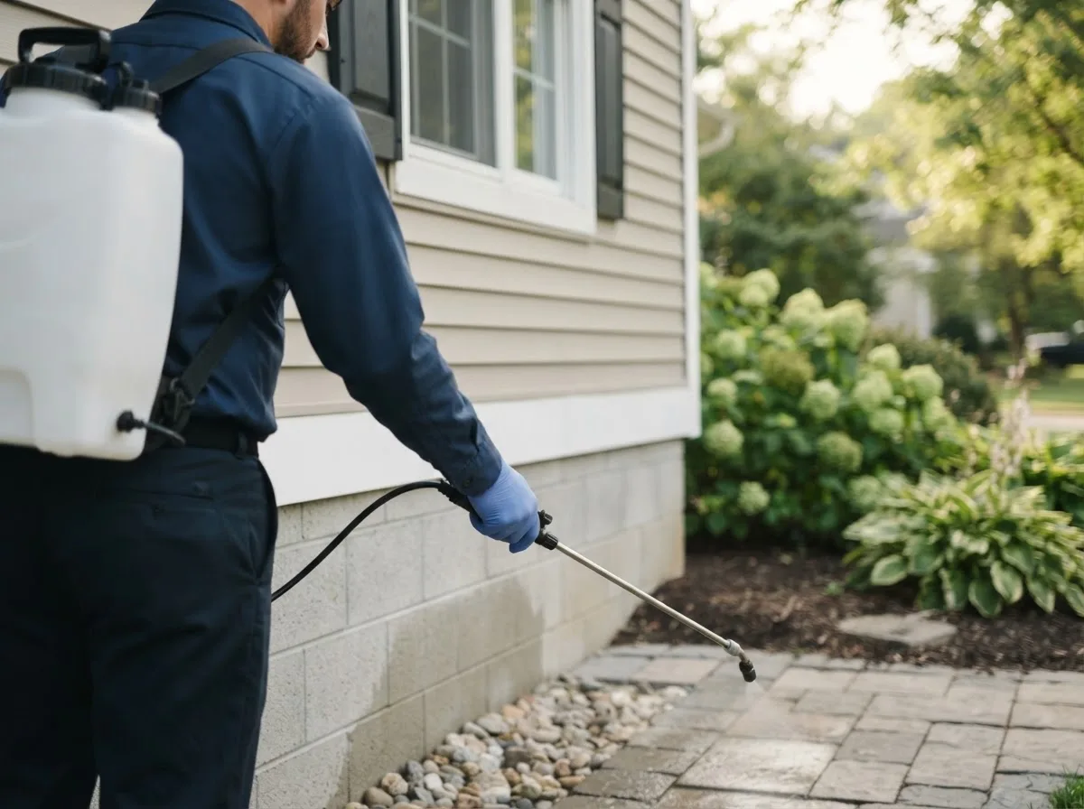 Pest control technician inspecting a home in Sabinal, TX